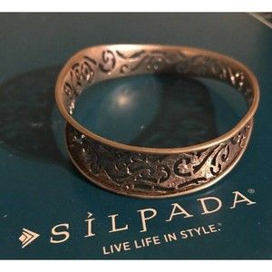 NEW ~ Silpada Sterling Silver Wavy Oxidized Oval Bangle Bracelet Scroll Cut Out